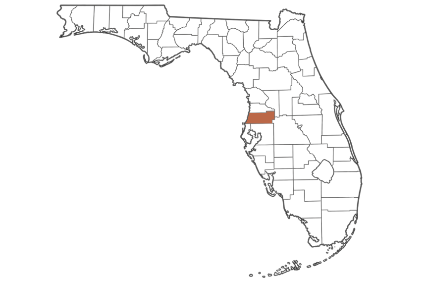 Pasco County Florida jobs map highlighting Pasco County